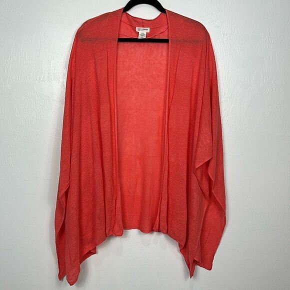 Artisan NY Coral Color Linen Open Front Poncho Cover Up One Size - Picture 2 of 8